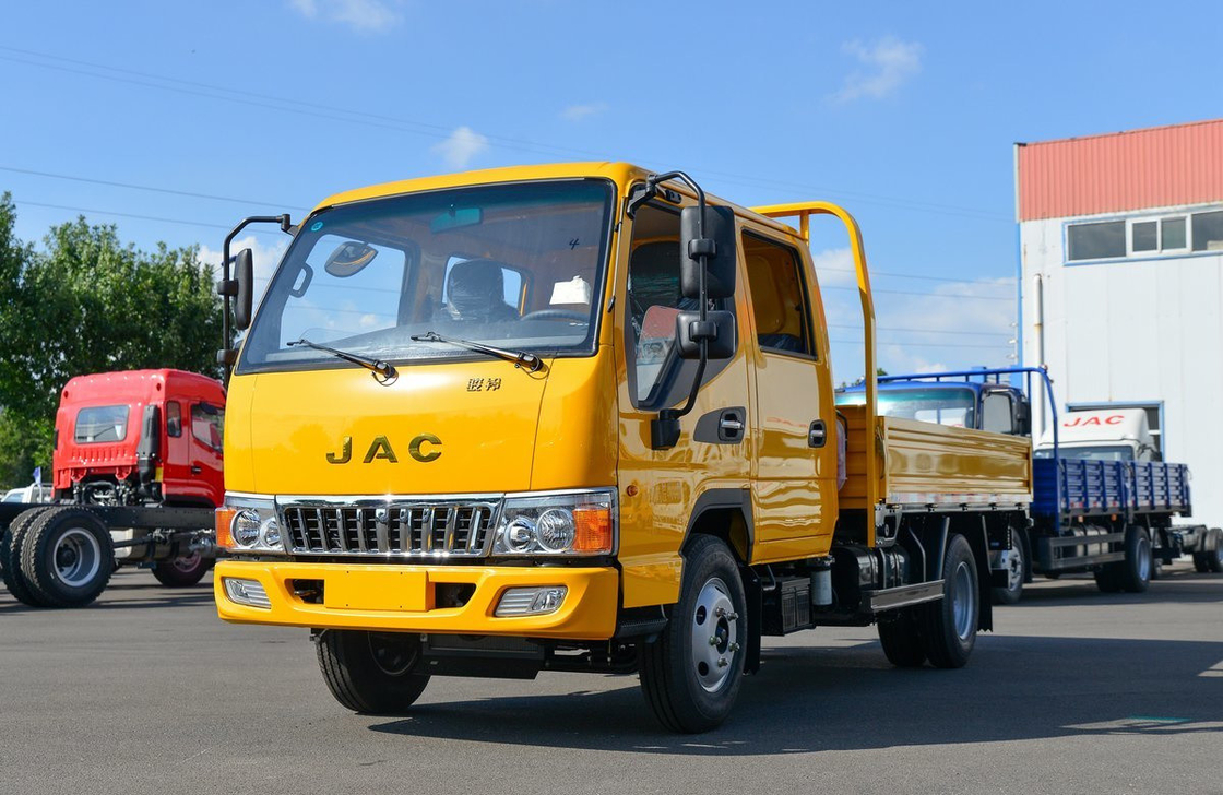 중고용 미니 화물 트럭 이중 캐빈 2 + 3 좌석 시속 100km/h JAC 평면 상자 트럭