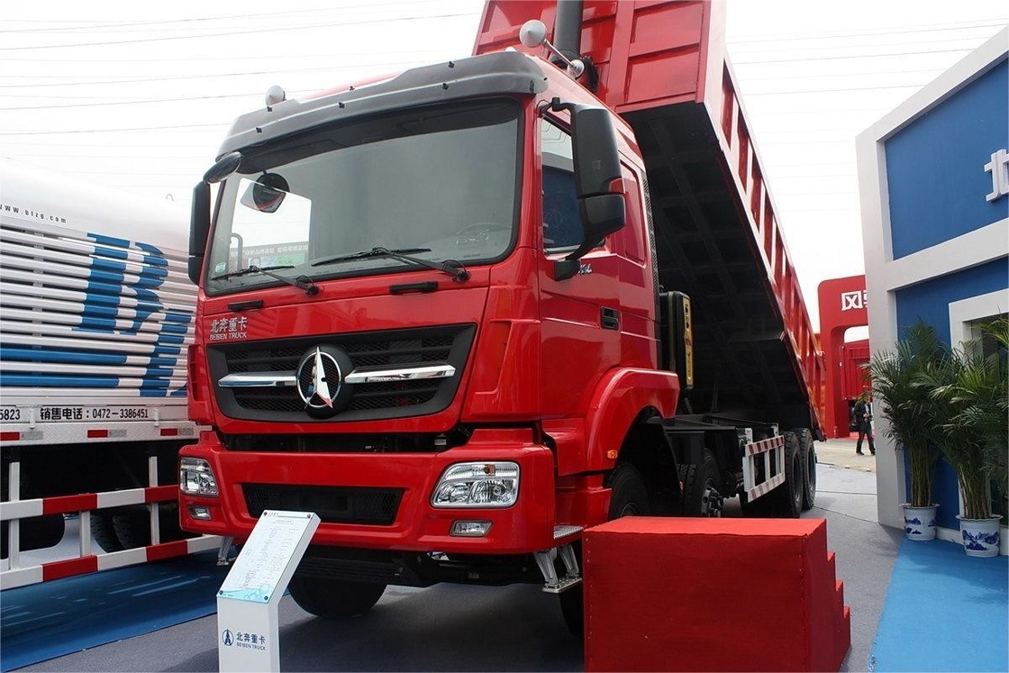 무거운 덤프 트럭 340 Hp 8X4 7.2m 빨간색 몸체 상단 에어컨 Beiben 브랜드