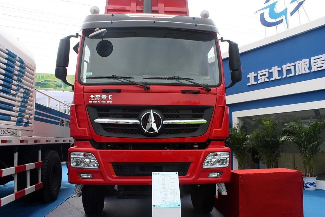 무거운 덤프 트럭 340 Hp 8X4 7.2m 빨간색 몸체 상단 에어컨 Beiben 브랜드