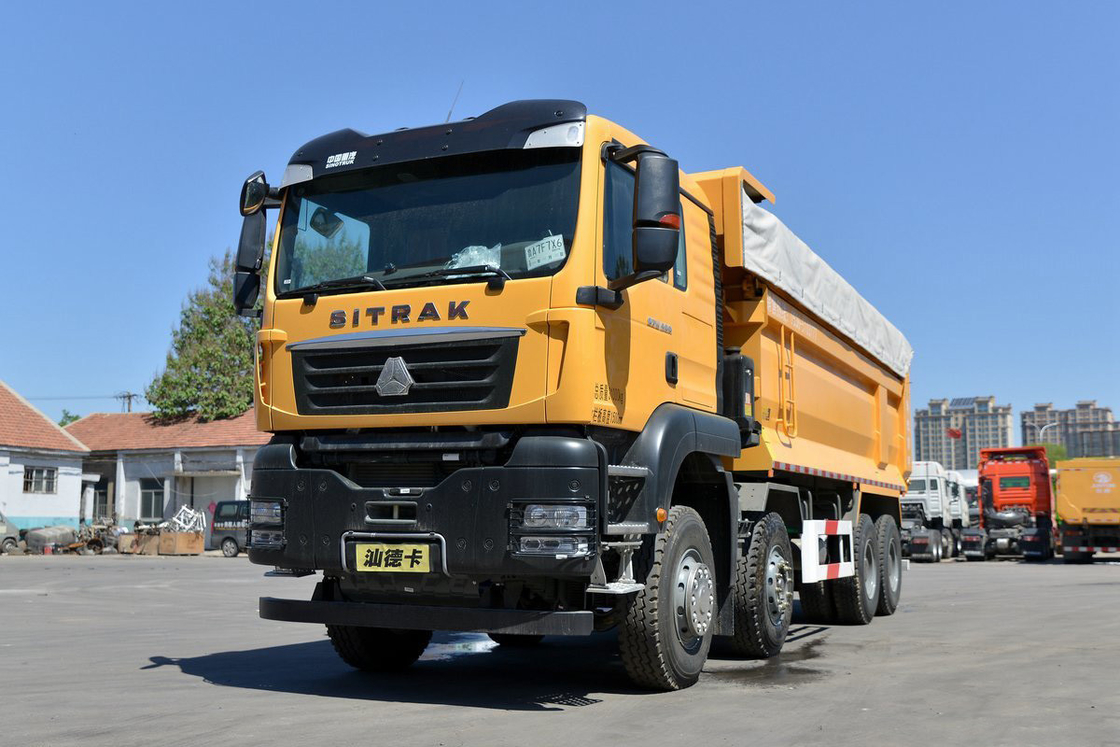 시트라크 트랙터 트럭 G7W 중량 트럭 디젤 400HP 8X4 6.8m 노란색 바디 후방 덤프 시노트럭