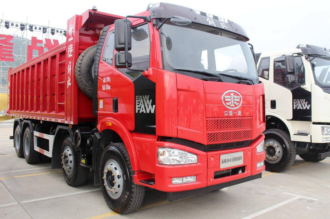 FAW Jiefang 덤프 트럭 J6M 중형 트럭 디젤 350hp 평면 상단 단일 행 좌석 8X4 6.5m 후면 플립 화물 상자